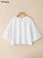 Elegante Blusa de Verano Bohemio Manga Tres Cuartos con Huecos