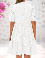 Vestido Bohemio Escote en V con Encaje y Volantes