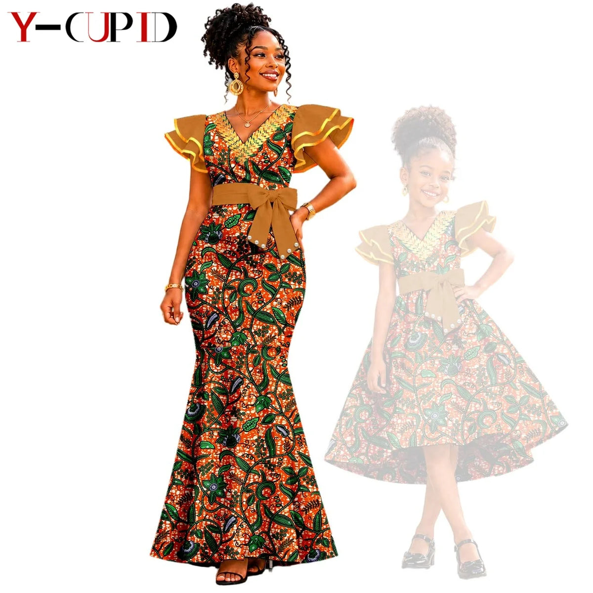 Vestido Sirena Mangas Volante Madre e Hija | Tico Trendy