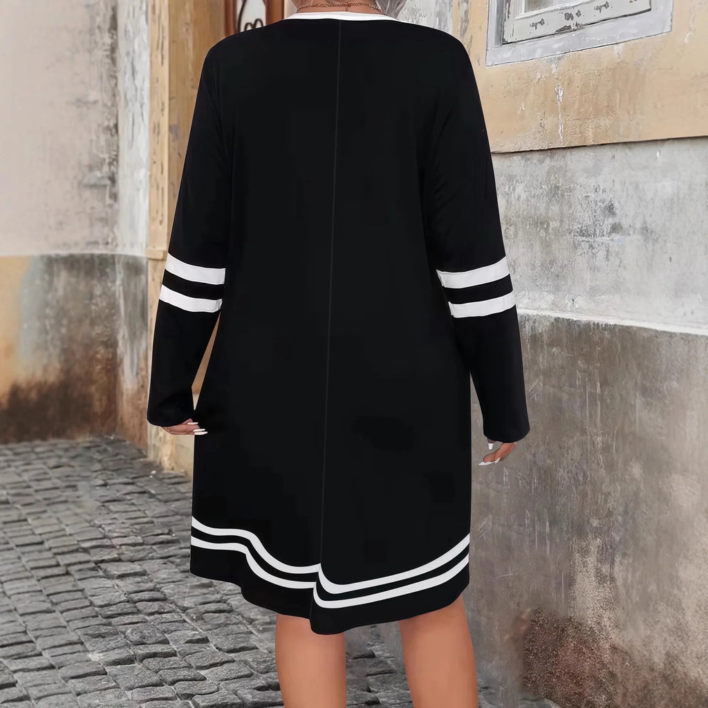 Vestido Negro con Cremallera y Cuello V | Elegante Holgado de Gran Tamaño | Manga Larga | Tico Trendy