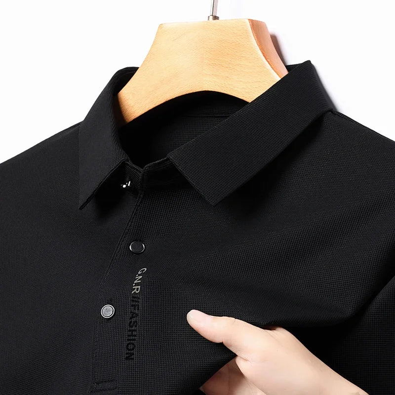Polo con solapa para hombre, camiseta elástica de alta calidad, Top informal de negocios, camisetas clásicas de manga larga, cómodas y ajustadas, otoño