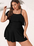 Tankini con Volantes y Hombro Descubierto Talla Grande