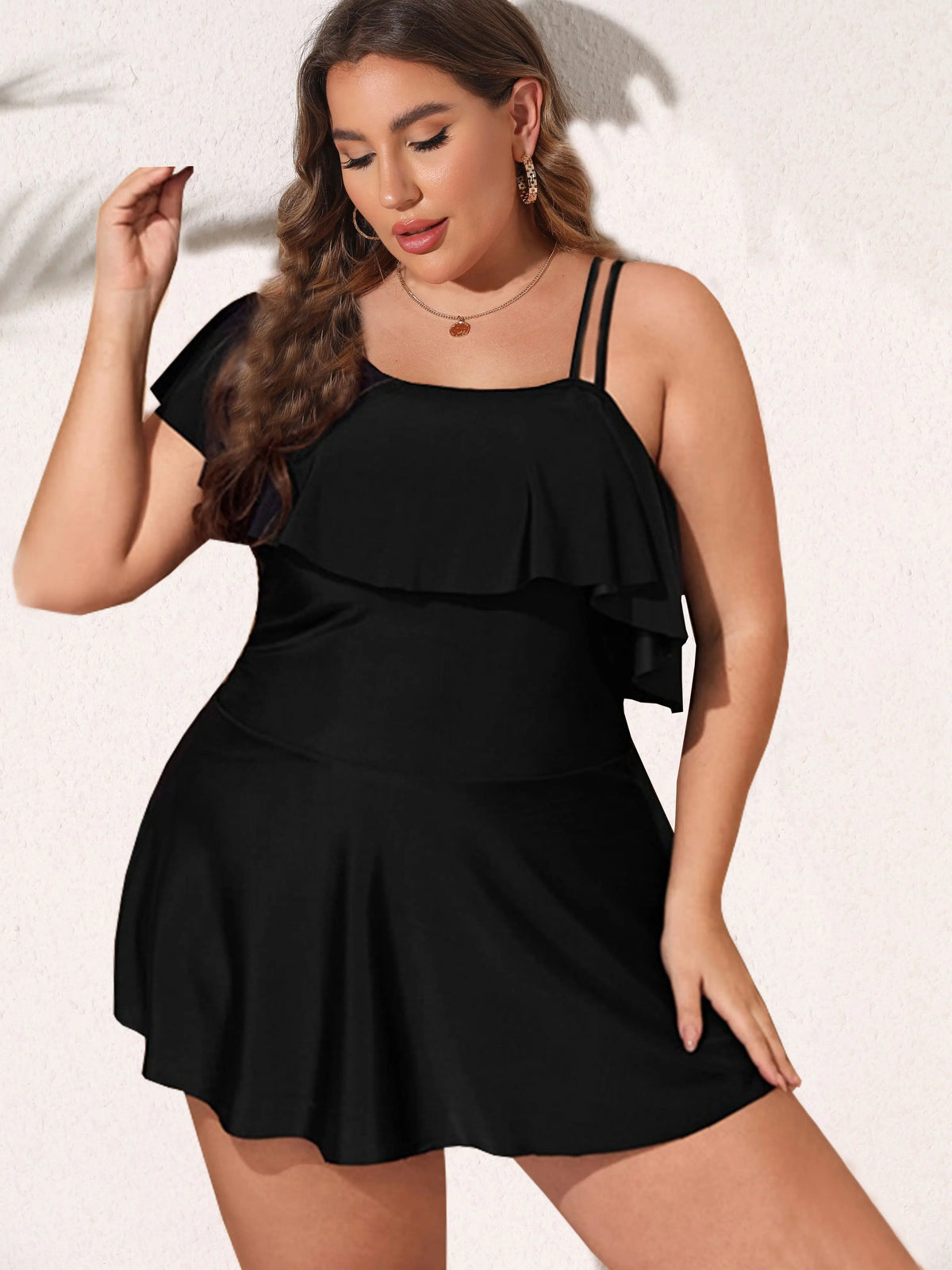 Tankini con Volantes y Hombro Descubierto Talla Grande