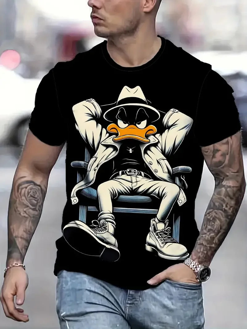 Camiseta Divertida Hombre Estampado Pato | Dibujos Animados Manga Corta Secado Rápido