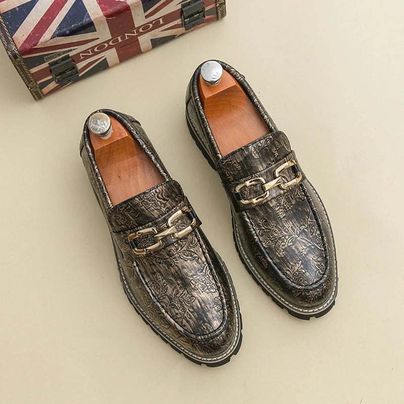 Zapatos Vestir Hombre Estampado Dorado | Negocios Punta Estrecha Antideslizante Formal
