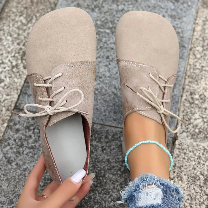 Zapatos Planos Marrones con Cordones | Gamuza Sintética | Punta Redonda | Talla Grande