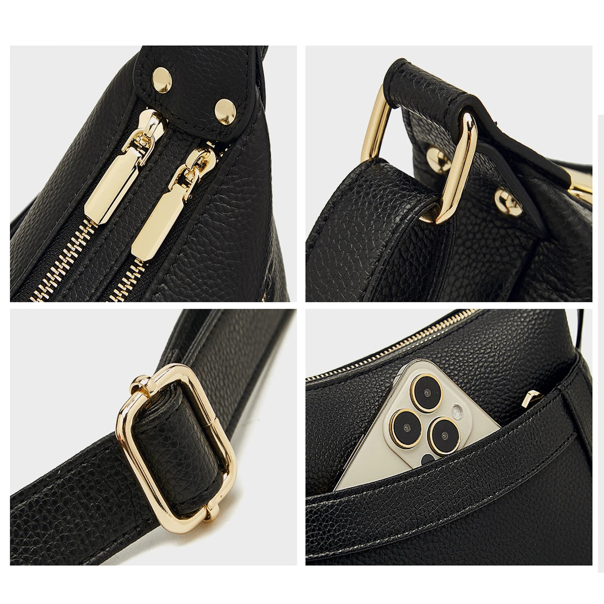 LAORENTOU bolso de hombro de cuero genuino para mujer 2025 nuevo bolso cruzado de cuero suave de gran capacidad a la moda para mamá