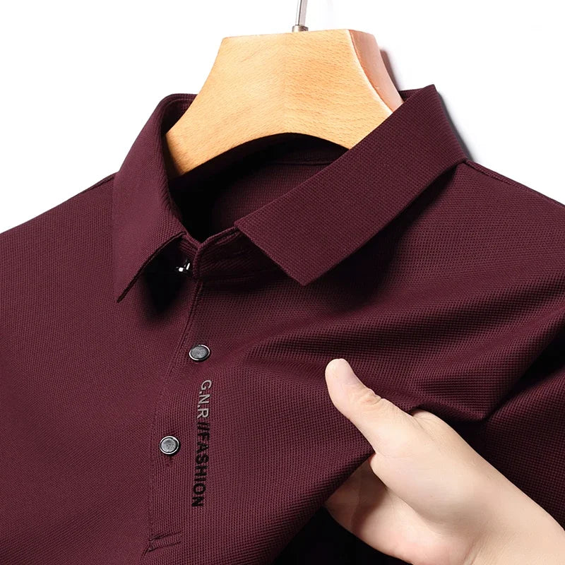 Polo con solapa para hombre, camiseta elástica de alta calidad, Top informal de negocios, camisetas clásicas de manga larga, cómodas y ajustadas, otoño