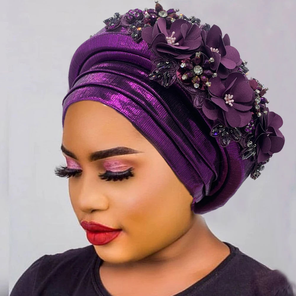 Turbante Africano con Ramo Floral, Auto Gele para Mujer