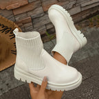 Botas Chelsea De Plataforma Mujer | Tacón Alto Cuadrado Impermeable | Estilo Leisure PU