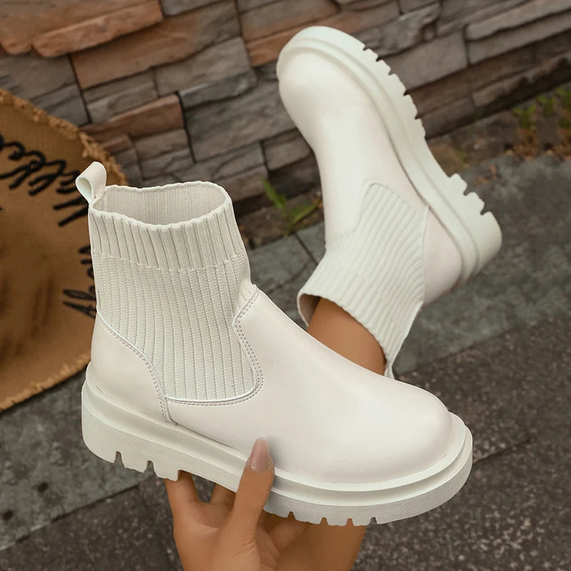 Botas Chelsea De Plataforma Mujer | Tacón Alto Cuadrado Impermeable | Estilo Leisure PU