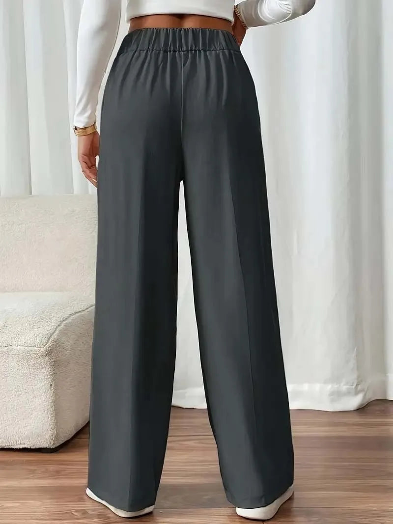 Pantalón Drapeado Elegante | Cintura Alta, Recto, Suelto y Color Sólido Verano 2025