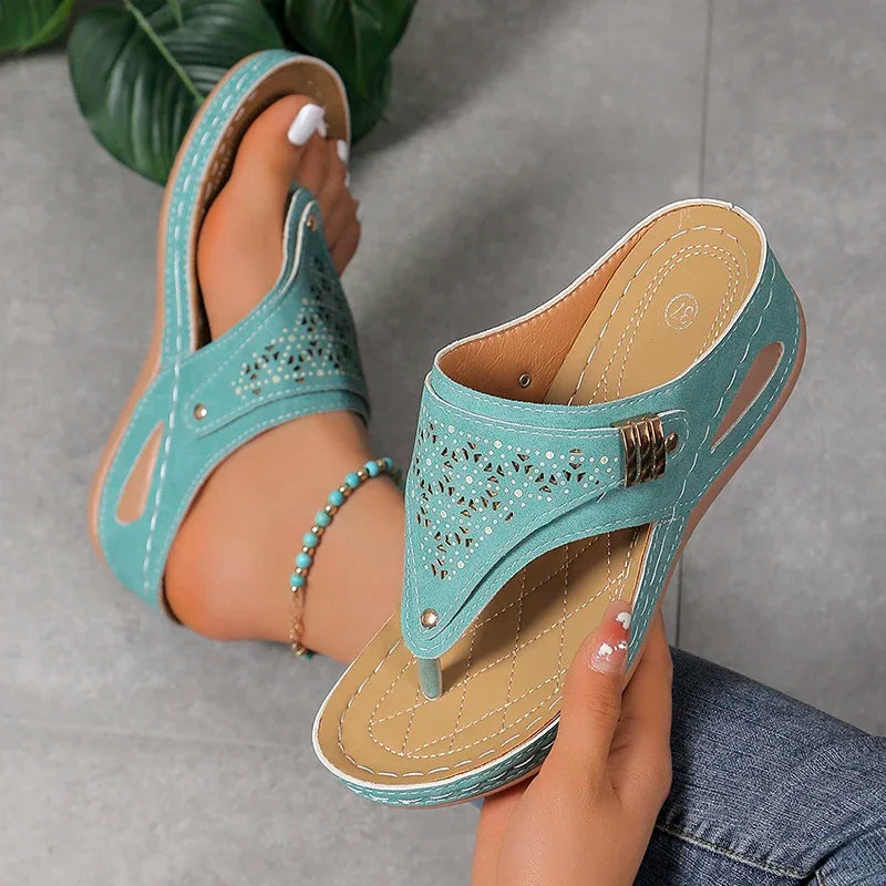 Chanclas de Mujer | Suela Gruesa y Cuña | Estilo Vintage | Ligeras