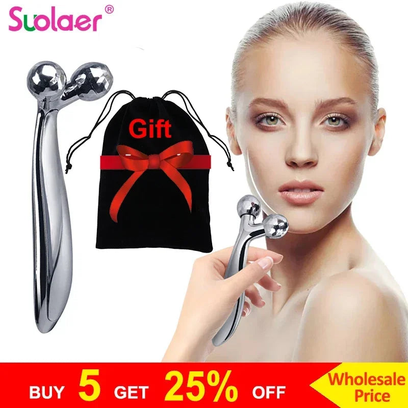 Masajeador Facial Rodillo 3D Manual | Forma Y Antiarrugas Lifting | Rotación 360 Relax