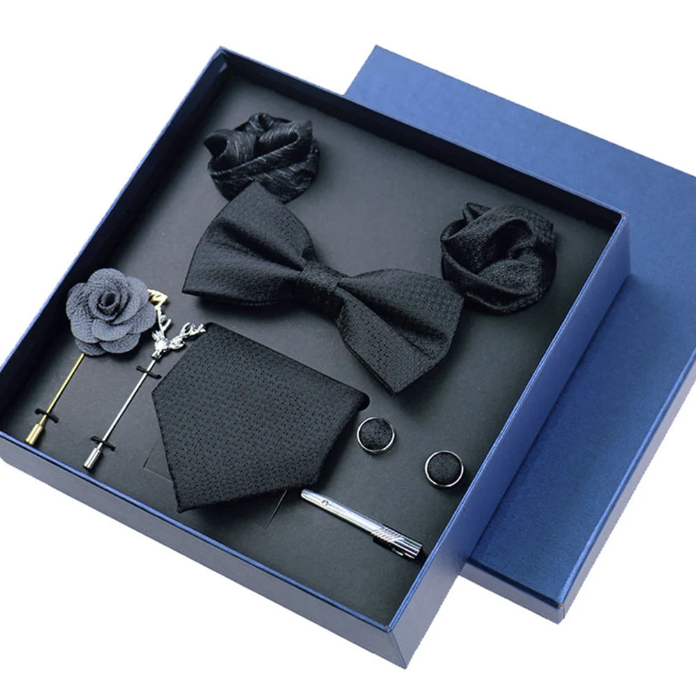 Set De Corbata Pajarita Pañuelo Gemelos Regalo Tico De Lujo