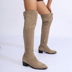 Botas Altas Sobre La Rodilla Tacón Grueso Moda Elegancia Tica