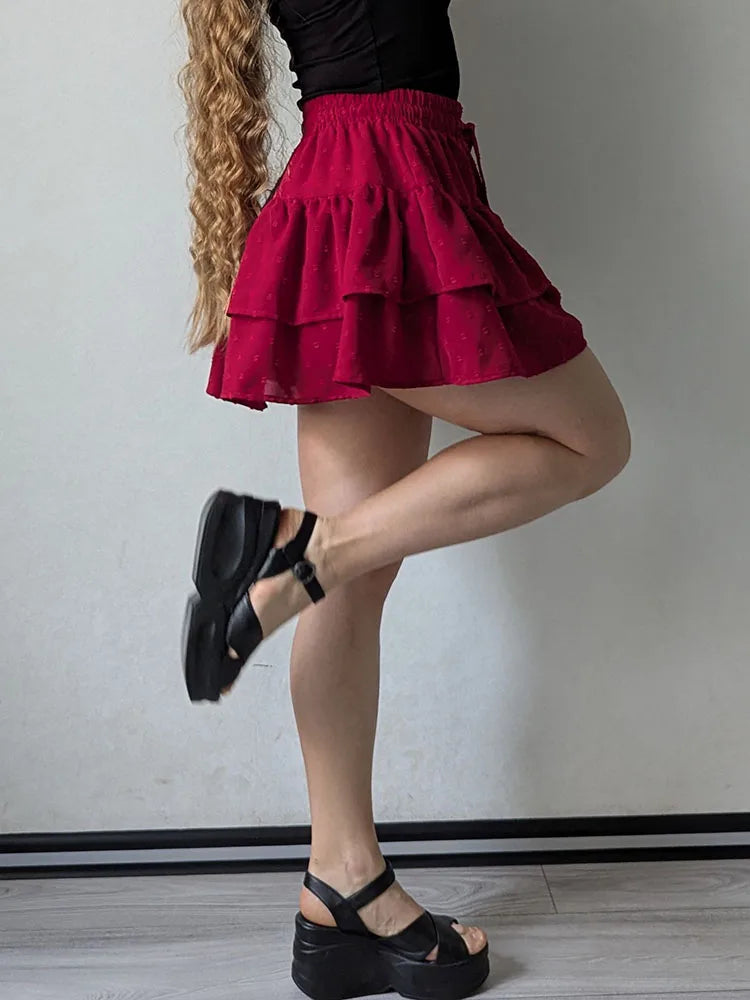 Minifalda Plisada de Gasa | Con Volantes y Pantalones Cortos Internos