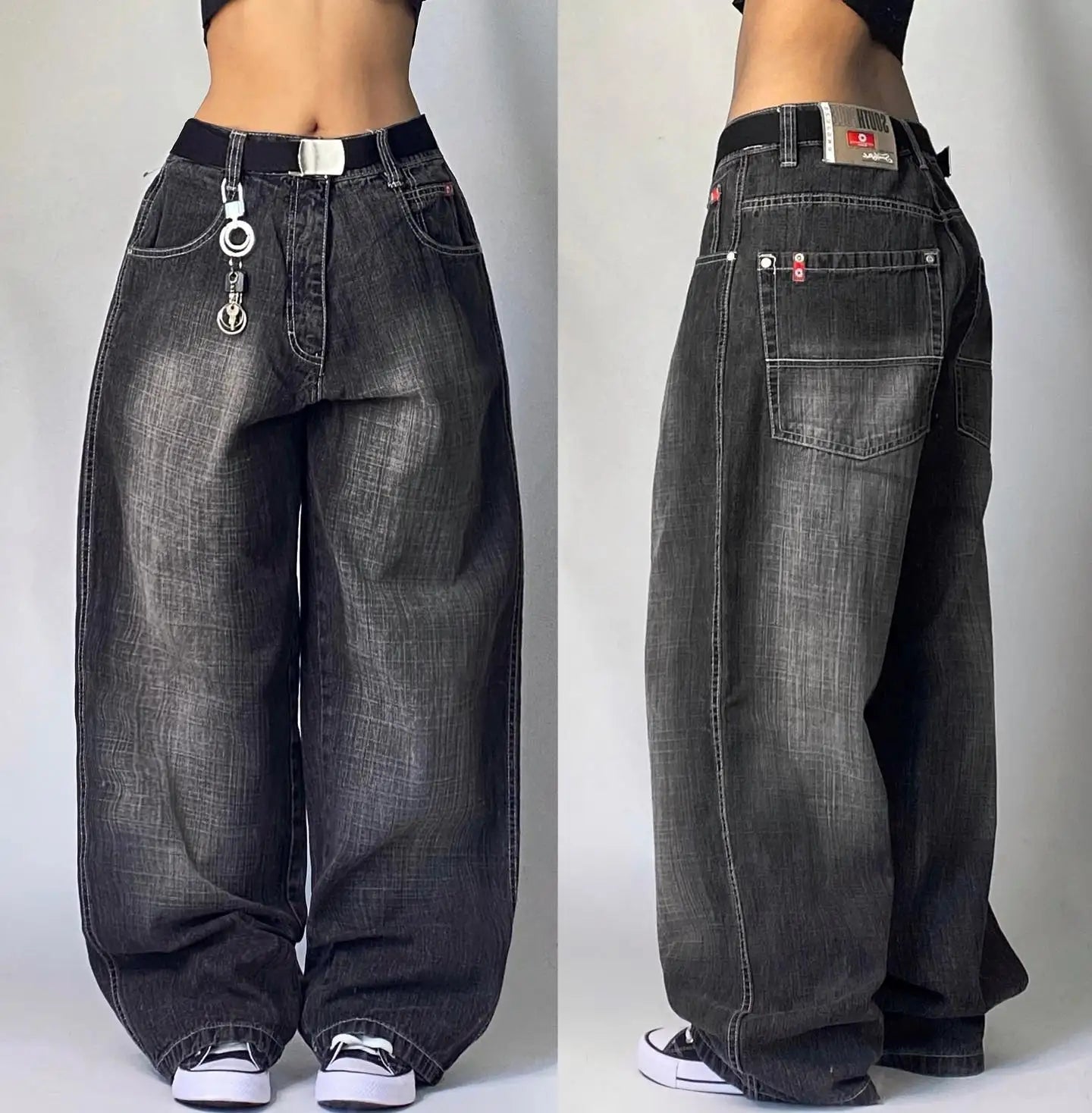 Jeans Y2K Lavado Multibolsillo | Holgado Pierna Ancha | Hip-hop Punk Vintage | Ticotrendy