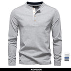 Camiseta Cuello Botón Algodón Hombre | Manga Larga Básica | Tallas S-XXL | Tico Trendy