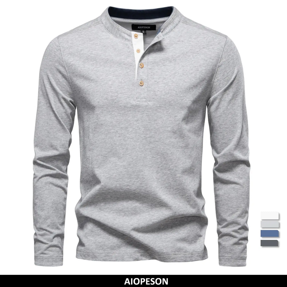 Camiseta Cuello Botón Algodón Hombre | Manga Larga Básica | Tallas S-XXL | Tico Trendy