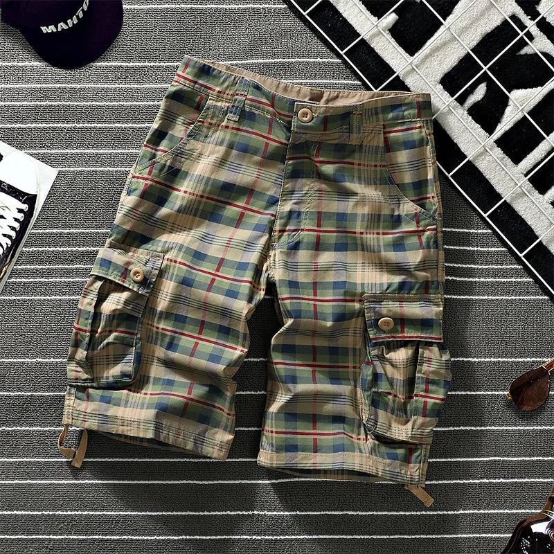 Pantalones Cortos Cargo a Cuadros | Algodón | Tallas Grandes | Playa y Natación | Ticotrendy