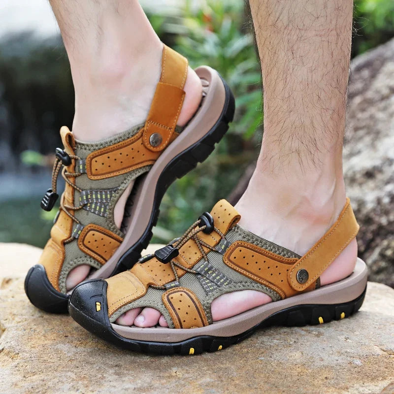 Sandalias Cuero Genuino Hombre Playa Casual Hechas a Mano | Estilo Conciso Lujo