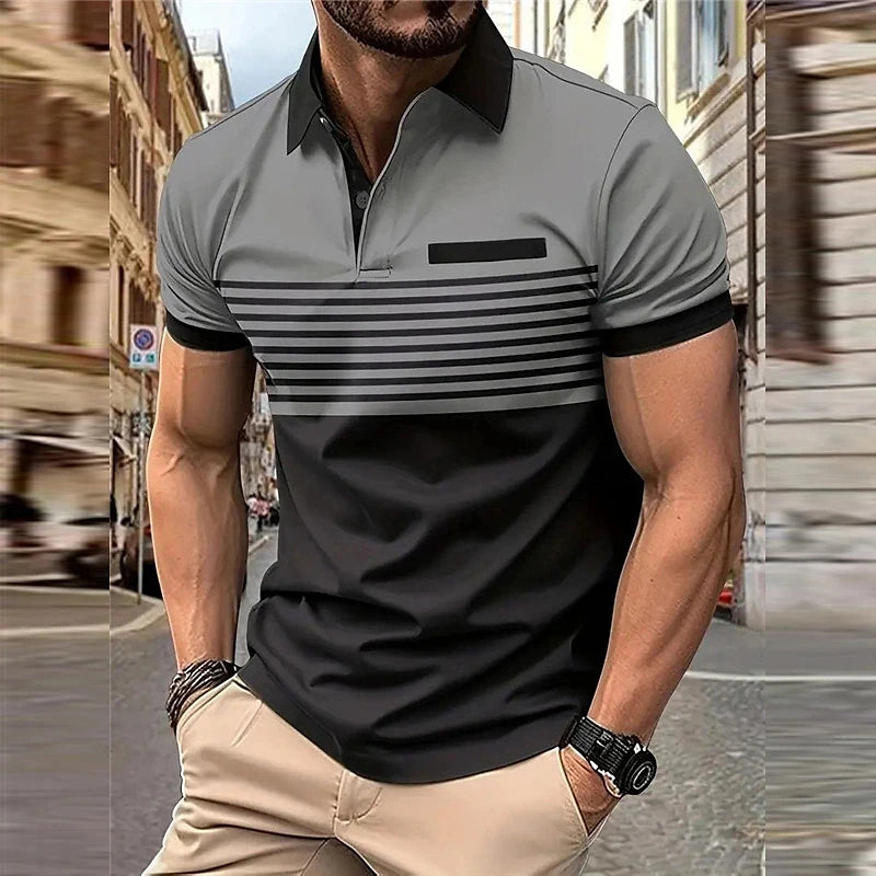 Polo Negocios Hombre ∣ Rayas Oversize ∣ Manga Corta Tropical