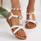 Sandalias Romanas Cuña Tejida Banda Elástica | Calzado Gladiador Confort Casual