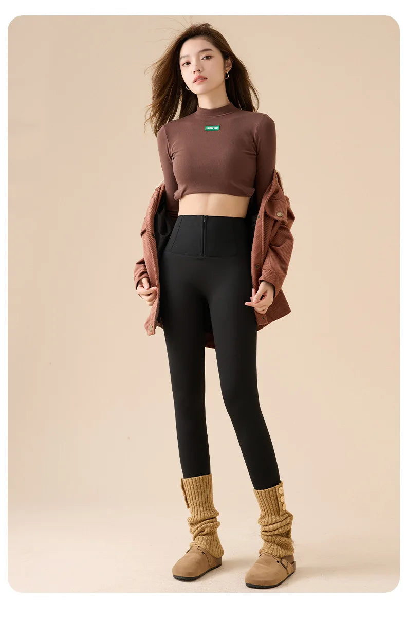 Leggings Piel Tiburón Polar Grueso | Moldeador Cremallera Cálida | Cintura Shaping OI | Ticotrendy