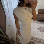 Vestido de Lino y Algodón Un Hombro para Fiesta