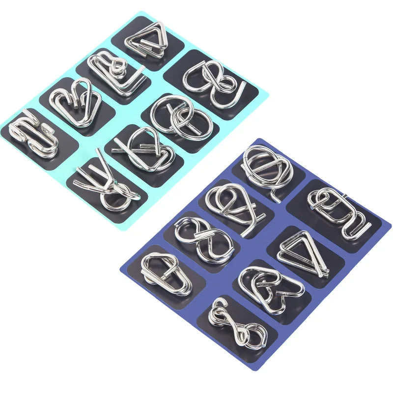 Rompecabezas de anillo chino de Metal para niños y adultos, puzles mágicos, rompecabezas clásicos, IQ Brain Teaser, 8 juegos por paquete