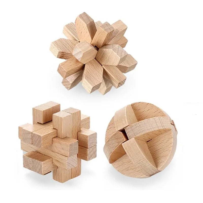 Juego de 3 uds. De rompecabezas de madera LuBan Lock, rompecabezas, juguetes de prueba IQ, juegos mentales educativos para adultos y niños, juego de enclavamiento desbloqueado