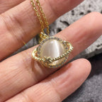 Collares de Planeta de piedra lunar de circón de acero inoxidable para mujeres y niñas, Color dorado, joyería de moda, regalos, accesorios para amigos
