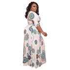 Vestidos de talla grande para mujer, ropa con estampado de flores, cuello en V, a la moda con cinturón, Media manga, maxivestido elegante, venta al por mayor, envío directo