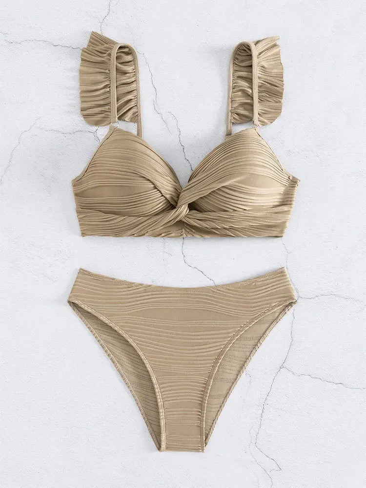Bikini Push Up con Detalle Recortado y Volantes para Playa