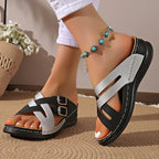 Zapatillas de Cuña con Tiras Cruzadas | Colores Combinados | Suela Suave Antideslizante | Talla 43