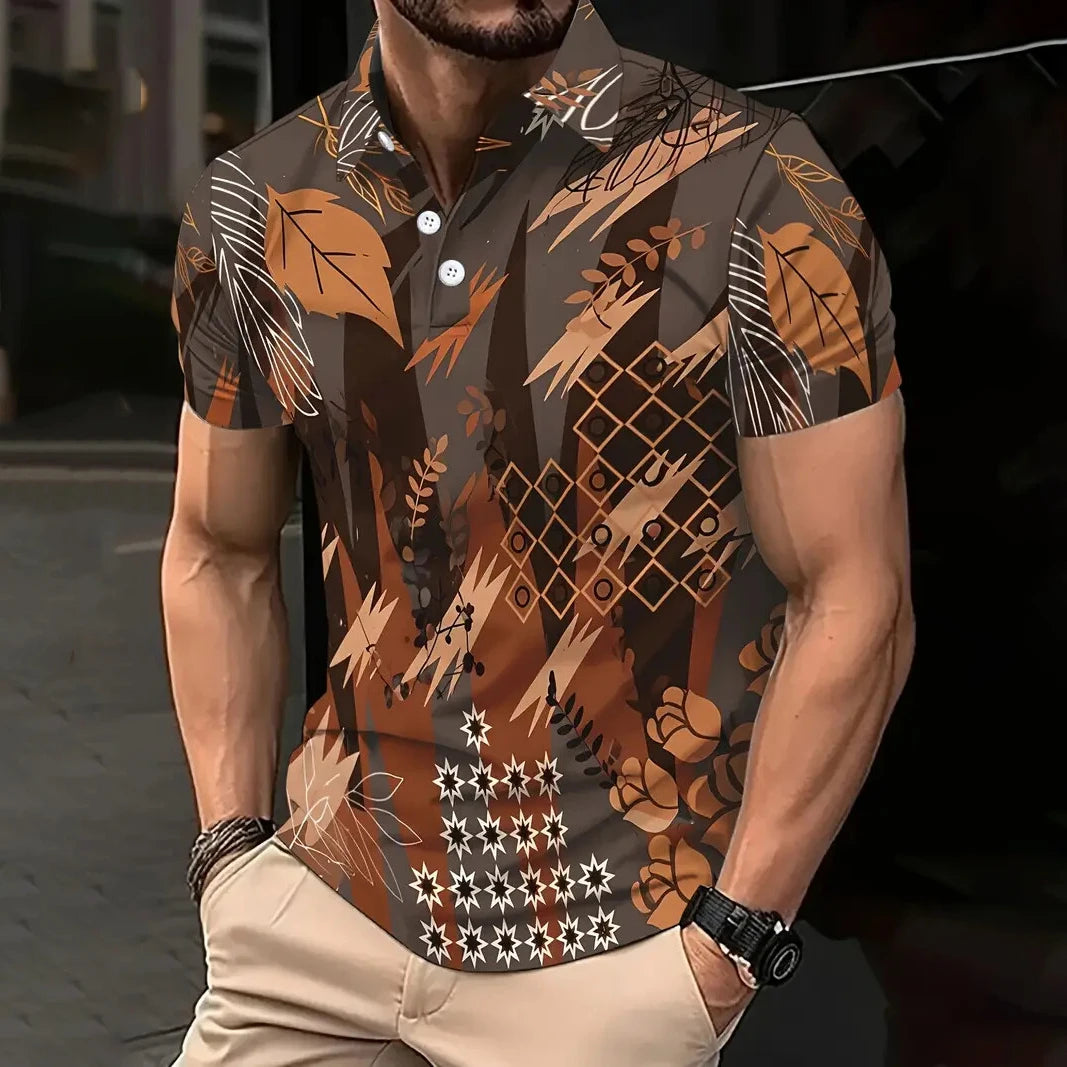 Polo Vintage Hombre Verano | Diseño Estampado Informal Manga Corta Transpirable
