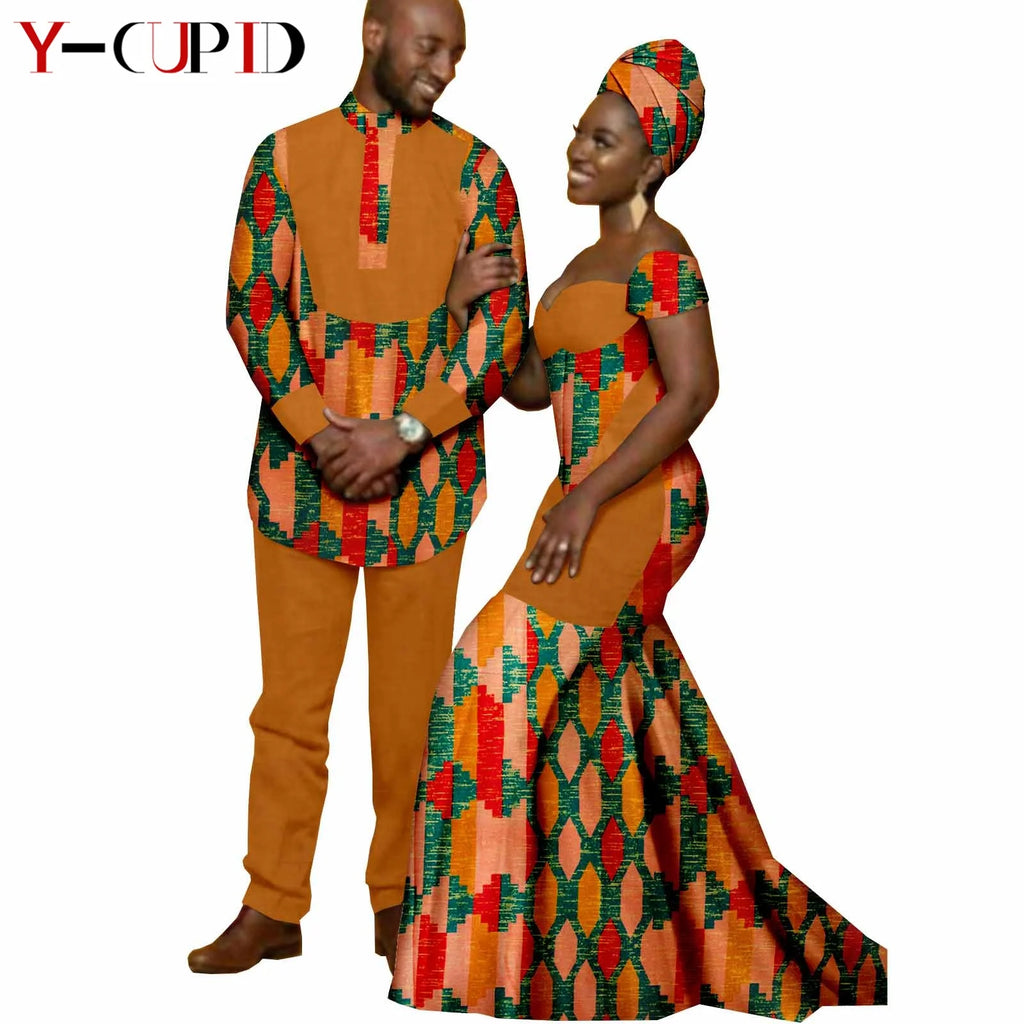 Vestido Sirena Africano Bazin Riche Pareja | Top y Pantalón | Tallas S-6XL | Tico Trendy
