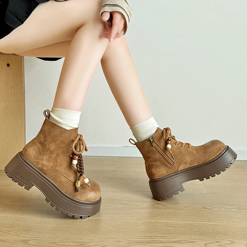Botines de Tacón Cuadrado Retro | Plataforma | Mujer