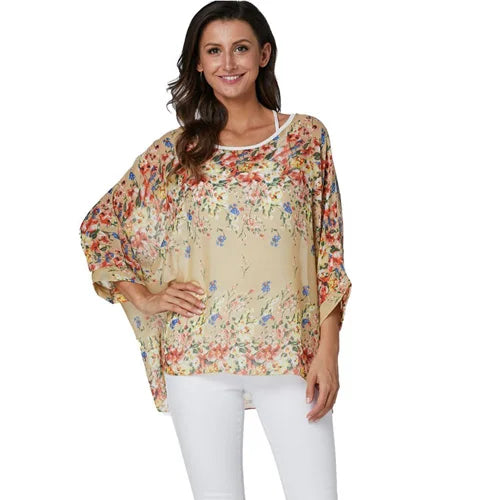 Vestido casual bohemio estilo chiffon disponible en tallas grandes 4XL 5XL 6XL vestido vintage floreado con cuello en O camiseta estilo long top