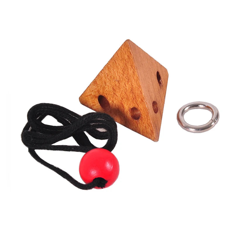 Rompecabezas clásico de rompecabezas, cuerda de enhebrado de madera, solución de cuerda, prueba de IQ Central, juguetes educativos, juegos mentales para niños y adultos