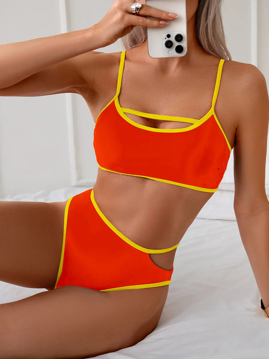 Bikini Sin Espalda Color Bloqueado Sexy - Traje de Baño 2025
