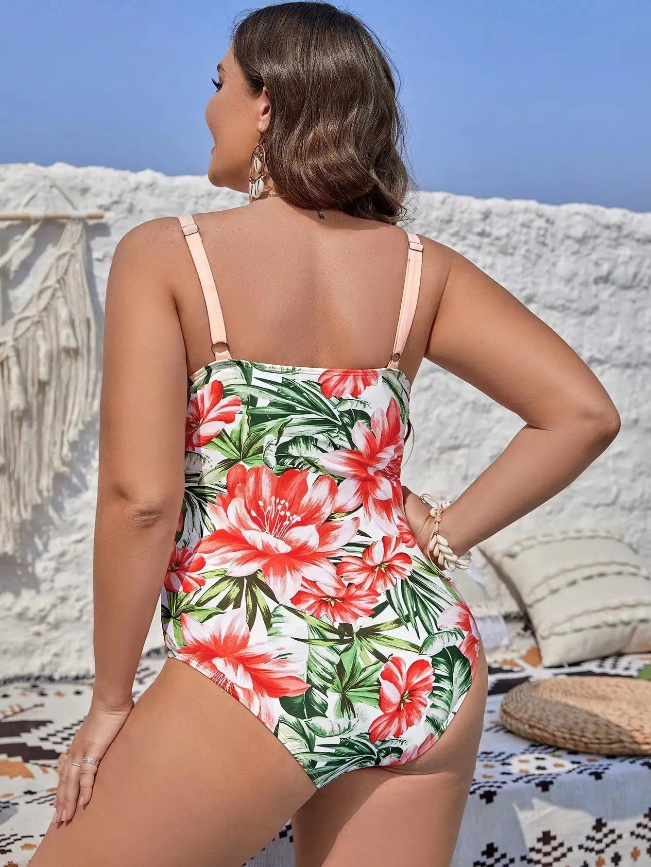 Bikini de Una Pieza para Mujer | Envoltura de Nailon con Correa en el Pecho | Talla Grande