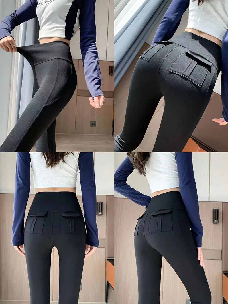 Leggings Piel Tiburón Cargo | Cintura Alta Elástico Sexy | Bolsillo Fitness Deporte PV | Ticotrendy