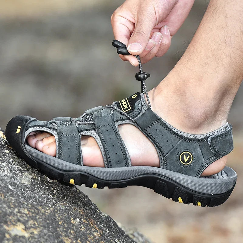 Sandalias Cuero Genuino Hombre Ticotrendy Casual Plataforma Hebilla | Moda Lujo Ajustable
