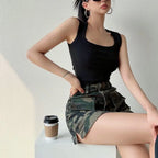 Falda de Mezclilla Camuflaje | Cintura Alta | Estilo Americano Retro