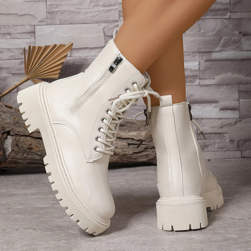 Botines de Plataforma con Cordones | Forro de Felpa | Mujer