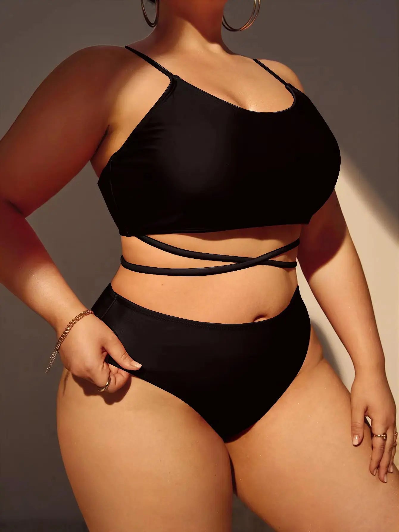 Bikini de 3 Piezas Talla Grande | Falda Cintura Alta | Color Sólido