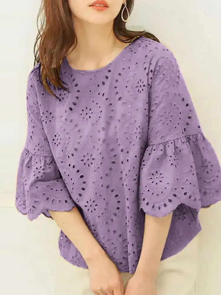 Blusa de Verano para Mujer |  Bordado con Encaje | Diseño Holgado y Elegante | Ticotrendy