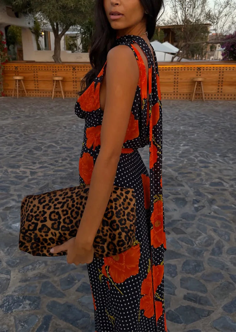 Vestido Largo Estampado de Cintas, Top Tubo